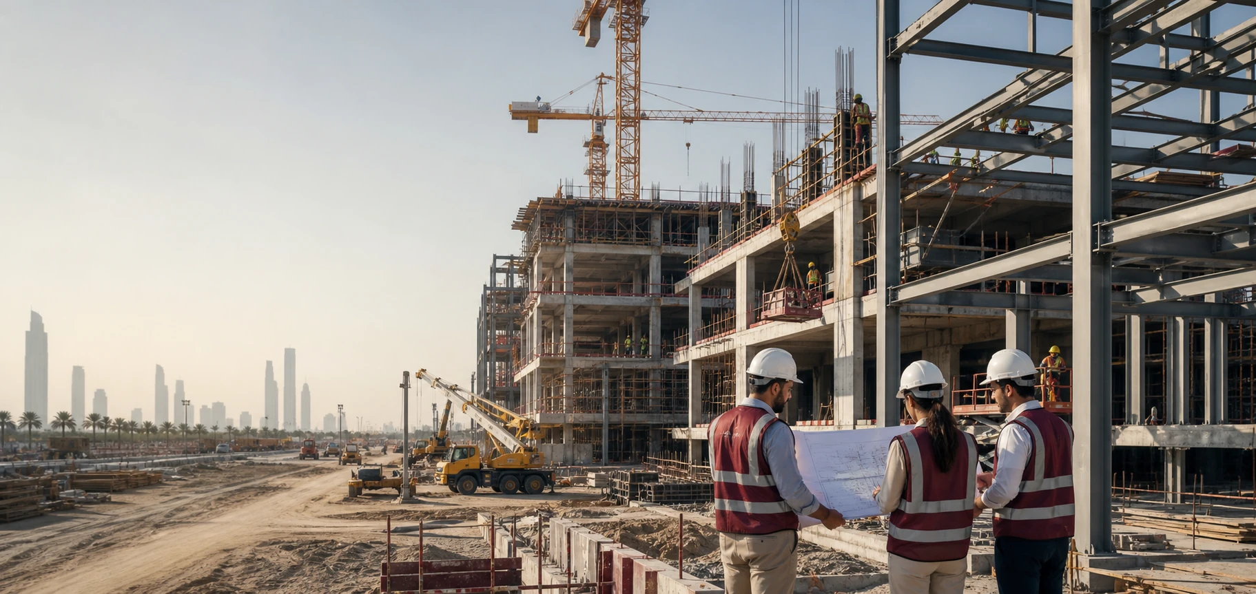 General contracting team coordinating construction work in the UAE